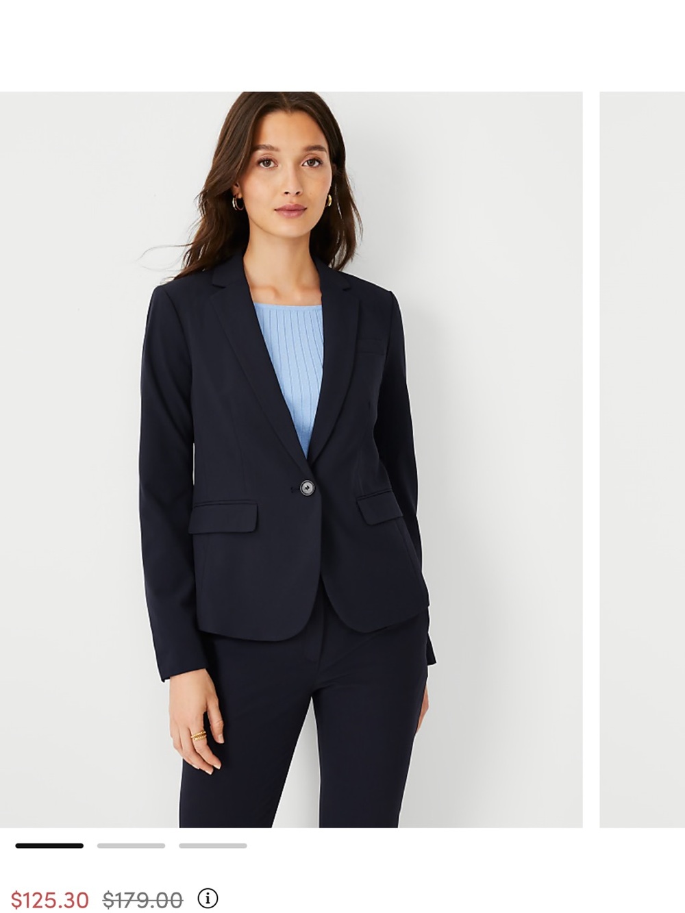 Ann Taylor Navy One-Button Blazer in Seasonless Stretch / Size 10